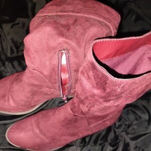 George Maroon Suede Heeled Boots
